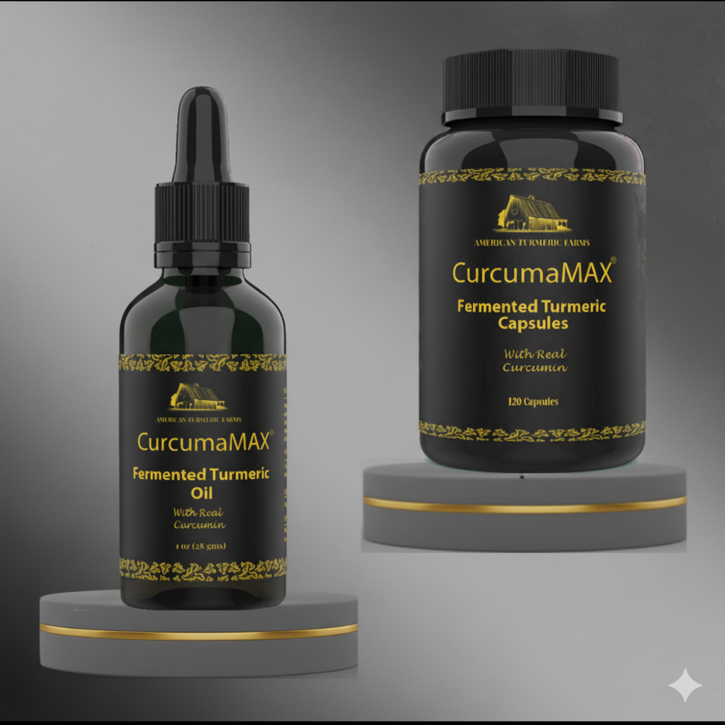 Achieve Peak Joint Health and Immunity with Bioavailable Fermented Turmeric – CurcumaMAX Oil and Capsules Bundle